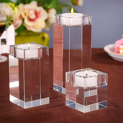Modern Crystal Glass Cube Candle Holder Tealight Romantic Wedding Christmas Déco