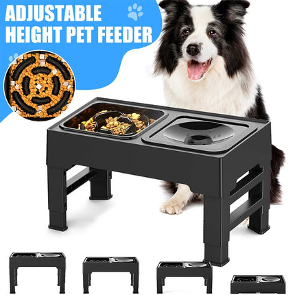1X Elevated Pet Feeder 4 Height Adjustable Raised Dog Cat Slow Food Water Bowl