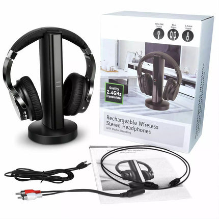 Wireless TV Headphones with 2.4G Digital RF Transmitter Over-Ear Cordless Headset