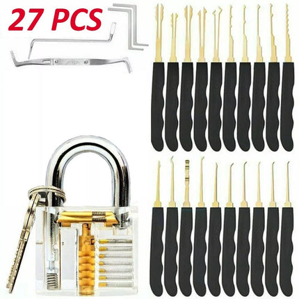 27 pcs Practice Lock Transparent Padlocks Unlocking Tool Pick Tool Set