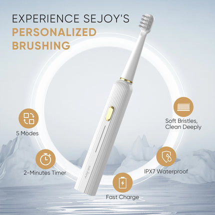 Electric Toothbrush Rechargeable With 12 Brush Heads 5 Modes Timer
