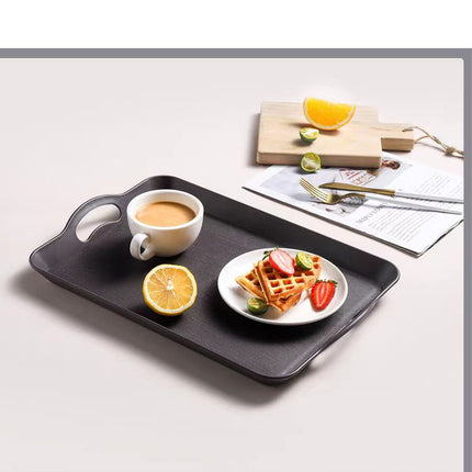 Black Acrylic Serving Tray Canteen Cafe Fast Food TV Dinner Kitchen Breakfast Carry Handle 42x29cm