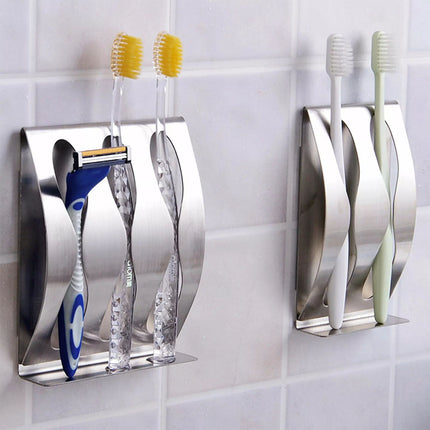 Steel Wall Mount Toothbrush Holder 3 Hook Self-Adhesive Tooth Brush Organizer  （3 Holes））