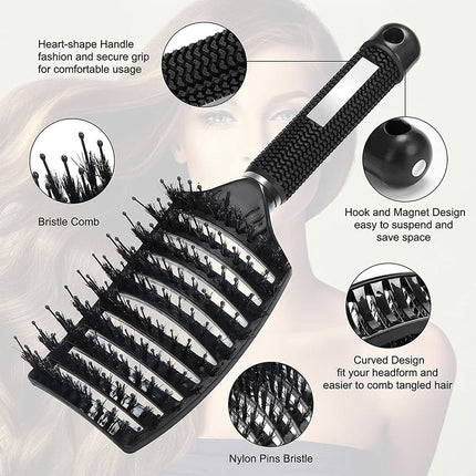 Women Detangling Nylon Bristle Brush Detangle Hairbrush Head Scalp Massage Comb Gold