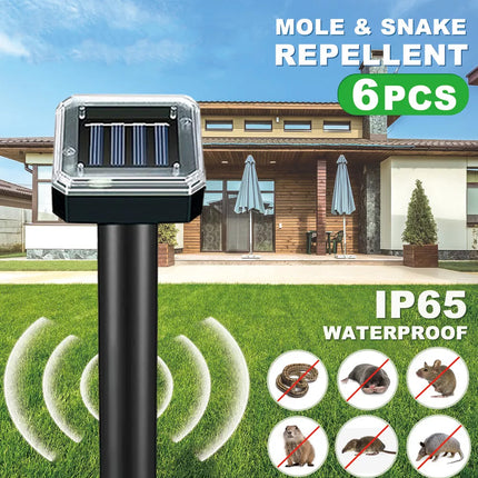 6Pcs Garden Snake Repeller Multi Pulse Ultrasonic Solar Powered Pest Repellent