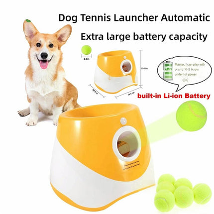 Dog Ball Launcher Thrower Automatic Tennis Fetch Throwing Machine + 6 Balls