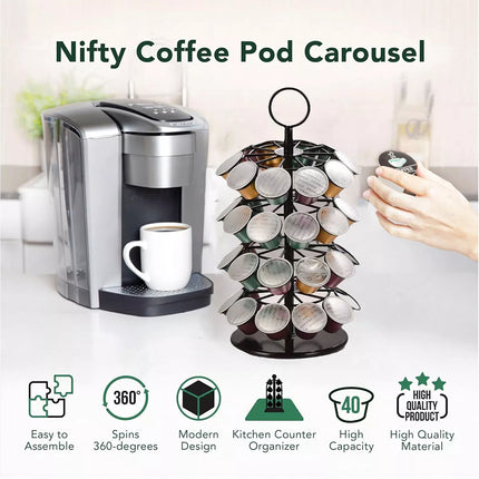 Coffee Capsule Organizer 360 Degree Rotating Holder Rack for 40 Pods Storage