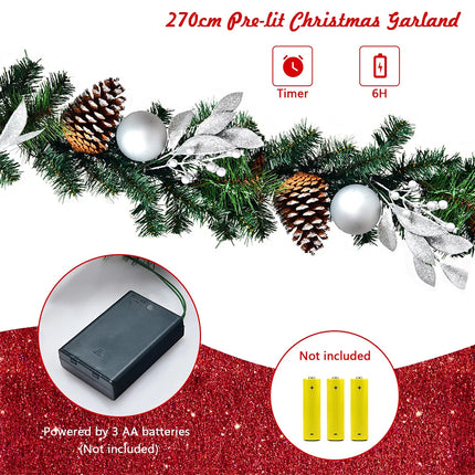 2.7M Christmas Garland Pre-lit LED Xmas Decoration Pinecones Hanging Decor Door