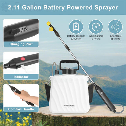 USB Powered Electric Pressure Sprayer 5L Backpack with Adjustable Rod