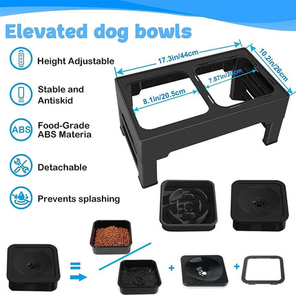 1X Elevated Pet Feeder 4 Height Adjustable Raised Dog Cat Slow Food Water Bowl