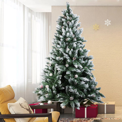 Christmas Tree 2.1M Xmas Tree Bushy Pine Cone Decorations Snowy White