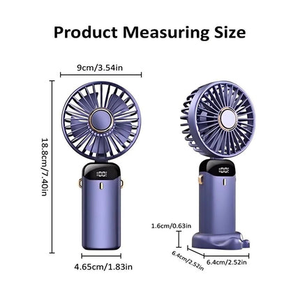 Handheld Fan Rechargeable USB Portable with 5 Speeds&Digital Display Ultra Quiet