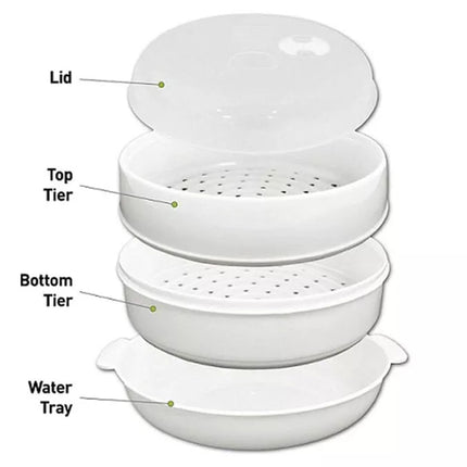 1PK Microwave Kitchen 2 Tier Steamer Food/Vegetables Container Cookware w/Lid