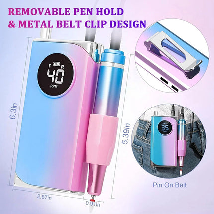 Portable Rechargeable Electric Cordless Nail Drill Machine Art File Manicure Kit