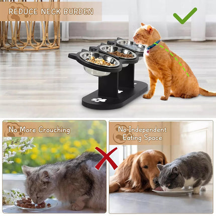 Adjustable Pet Feeder Stand 3PCS Elevated Dog Cat Food Bowl Rack Feeding Station