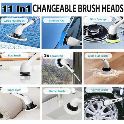 11 In 1 Electric Spin Scrubber Turbo Scrub Cleaning Brush Cordless Rechargeable
