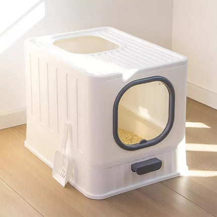Spacious Foldable Cat Litter Box Toilet Tray Enclosed Kitty Hooded Top Entry XL