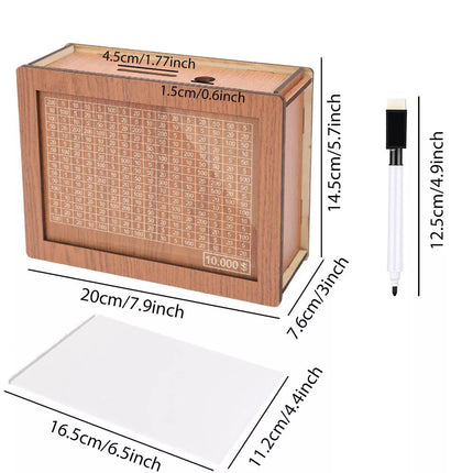 Wooden Money Box Money Saving Box W/Counter with Numbers Piggy Bank