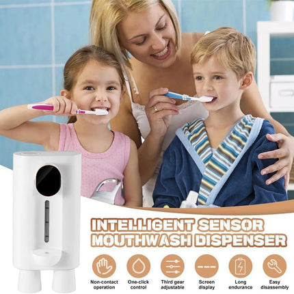Touchless Automatic Mouthwash Dispenser 540ml with 2 Cups Rechargeable Wall