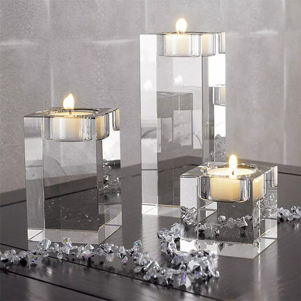 Modern Crystal Glass Cube Candle Holder Tealight Romantic Wedding Christmas Déco