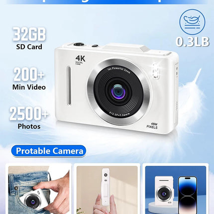 Mini Digital Camera 32GB 4K 48MP Compact Digital Camera 16X Digital Zoom