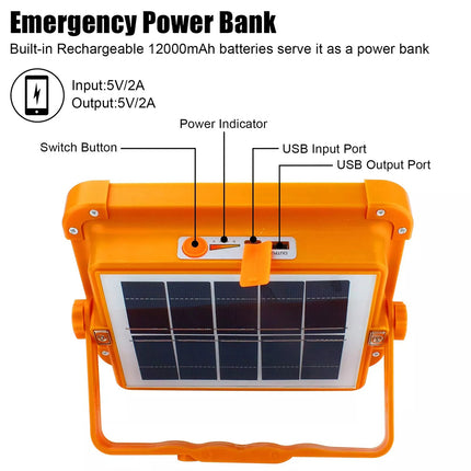3500W Portable 336 LED Solar Rechargeable Work Light Camping Flood Light 25000LM