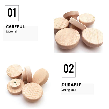 12pcs Wooden Knob With Screws Wood Round Pull Knobs for Drawer Cabinet Door