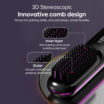 20s Fast Heating Cordless Hair Straightener Brush Hot Comb for Salon at Home