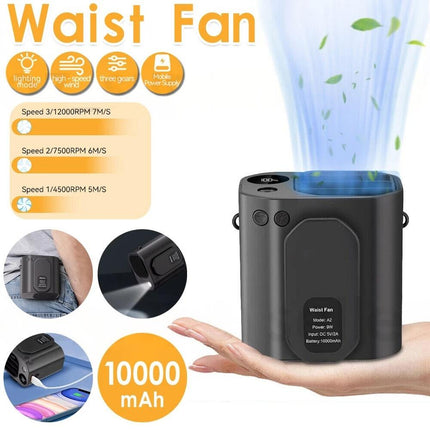 3in1 Portable Waist Clip on Fan Hanging Cooling Fan Rechargeable Power Bank Fan