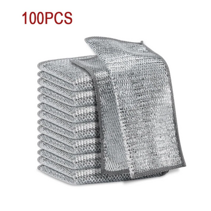 100pcs Multipurpose Wire Miracle Cleaning Cloths Mesh Microfiber for Kitchen Dishes