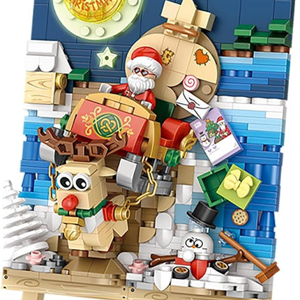 LOZ Christmas Santa Sleigh Painting Frame Mini Bricks Building Blocks Toy Gift