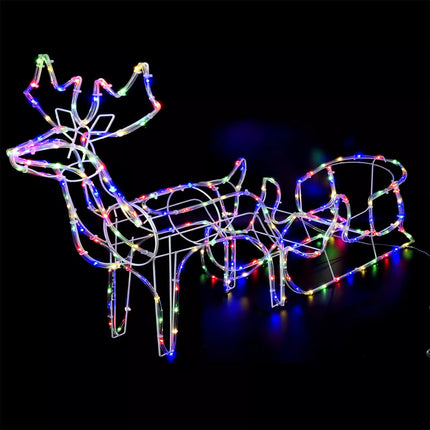 Multicoloured Reindeer Sleigh Lights Outdoor Christmas Decoration, 3D 1.8M Rope Light Xmas