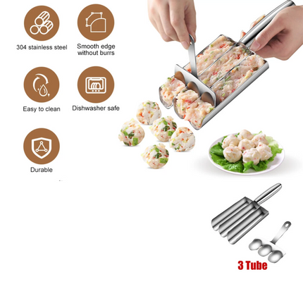 Kitchen Triple Meatball Maker, 304 Stainless Steel Meat Baller Maker Mold Spoon