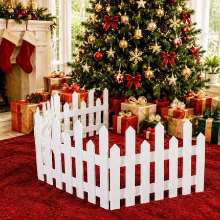 160cm White Wooden Christmas Tree Fence 4-Section Picket Holiday Decor Indoor Outdoor