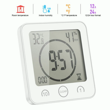 Waterproof Digital Bathroom Shower Clock Timer Alarm Temperature Meter Humidity