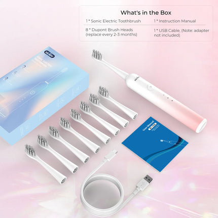 Sonic Electric Toothbrush Rechargeable 6 Modes 8 Brush Heads 2 Min Timer