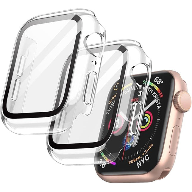 Case with Screen Protector for Apple Watch Series 9 8 7 41mm Built-in Tempered Glass 2 Pack Clear