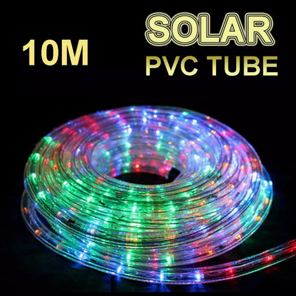 Solar 10M  Multicolored LED Rope Light PVC Hard Tube Party Christmas Lights Xmas 8Mode