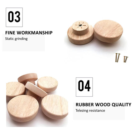 12pcs Wooden Knob With Screws Wood Round Pull Knobs for Drawer Cabinet Door