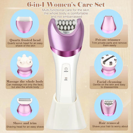 6 in 1 Epilator Women Instant Pain Free Electric Hair Removal Remover Body Face