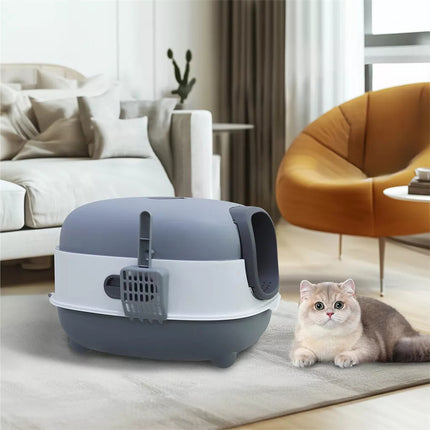 XXL Odorless Enclosed Cat Litter Box Oval Front Entry Cat Toilet Tray with Scoop