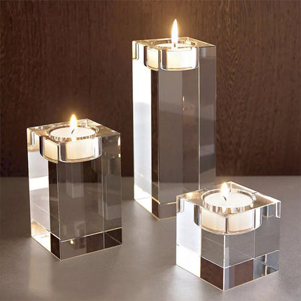 Modern Crystal Glass Cube Candle Holder Tealight Romantic Wedding Christmas Déco
