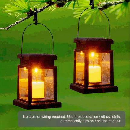 2 Lights Waterproof LED Solar Powered Hanging Lantern Light Outdoor Garden Table Lamp