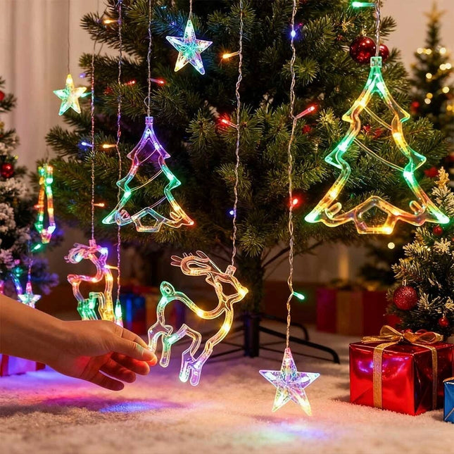 Christmas Hanging Deer Bells Curtain String Lights Garland Fairy Light Window 3M