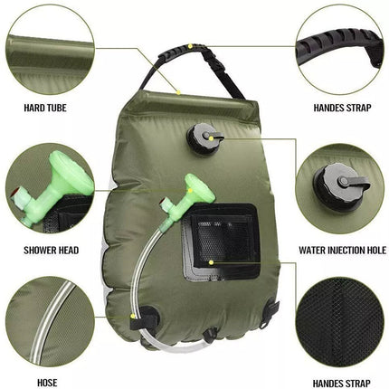 Solar Shower Bag 20L Portable Water Bag Outdoor Camping Solar Heated 5 Gallon (Green)