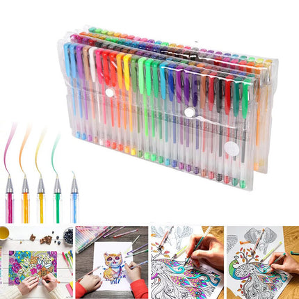 100x Premium Glitter Gel Pens Metallic Neon Ink Craft Adult Colouring Draw Set