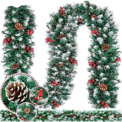 270cm Christmas Garland Artificial Xmas Wreath Tree Decor with Pine and Berries