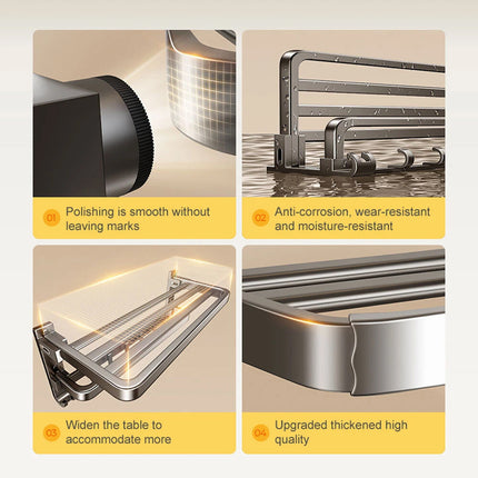60cm Space Aluminium Wall Mounted Bathroom Foldable Towel Rail Rack Holder Grey