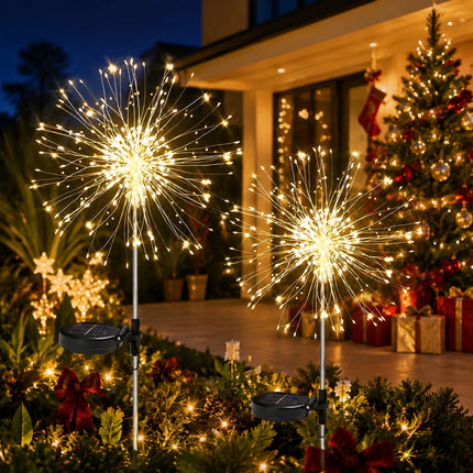 2 Pack Solar Christmas Firework Lights 120 LED Copper Outdoor Garden Pathway Decorative Lights