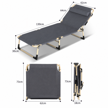 Outdoor Adjustable Beach Lounge Chair Folding Chaise Lounge Pillow